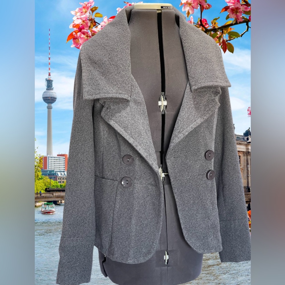 MP Black Metropark Grey Double Breasted Short Tweed Coat Size S - Picture 4 of 8